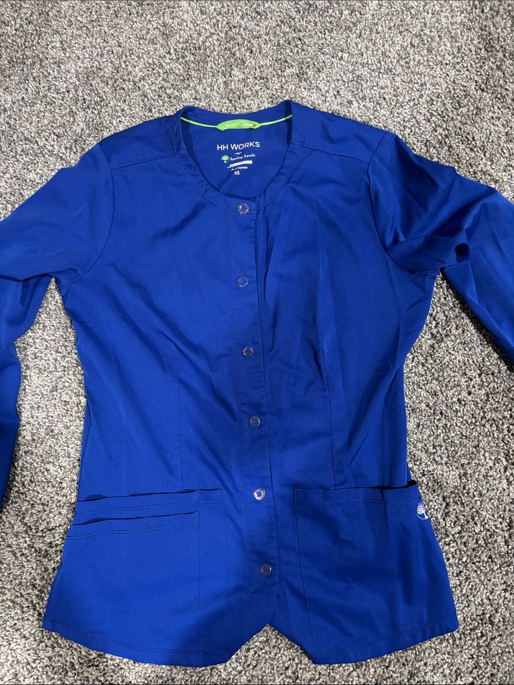 Women's Royal Blue Button-Front Scrub Jacket and pant set